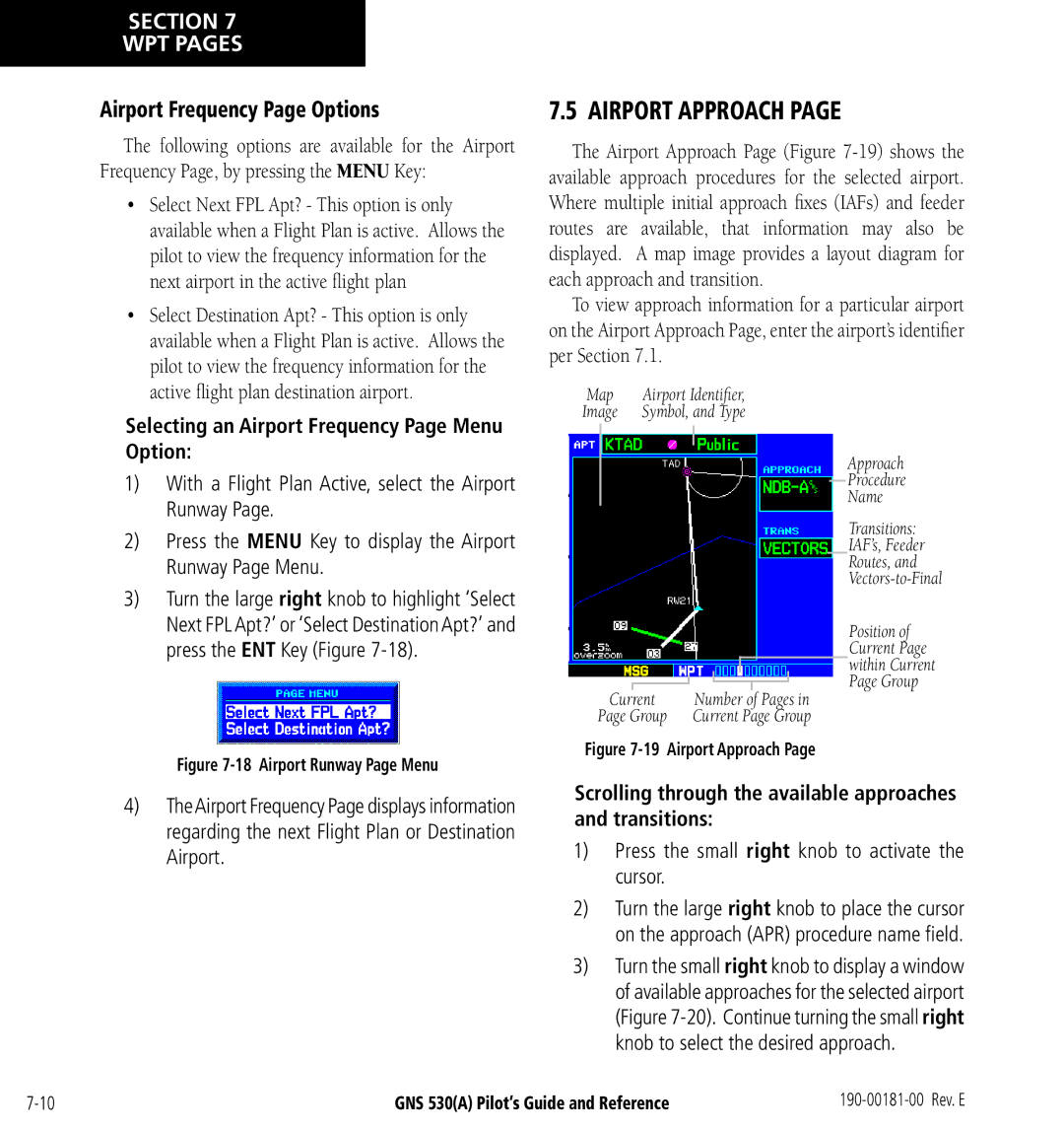 3D Connexion GNS 530(A) Airport Approach, Airport Frequency Page Options, Selecting an Airport Frequency Page Menu Option 