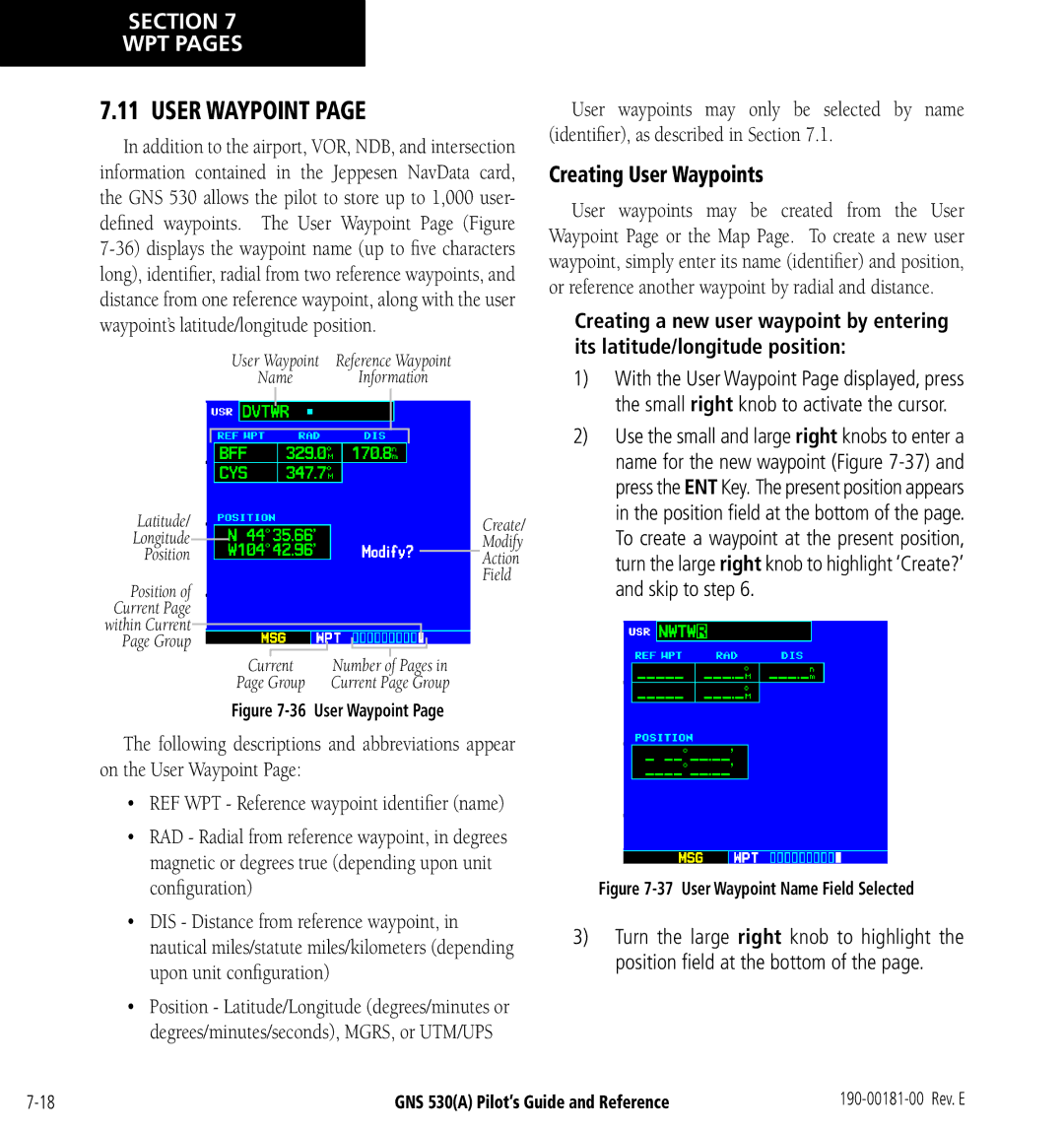 3D Connexion GNS 530(A) manual Creating User Waypoints 