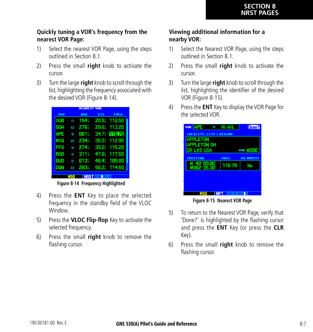 3D Connexion GNS 530(A) manual Quickly tuning a VOR’s frequency from the nearest VOR 