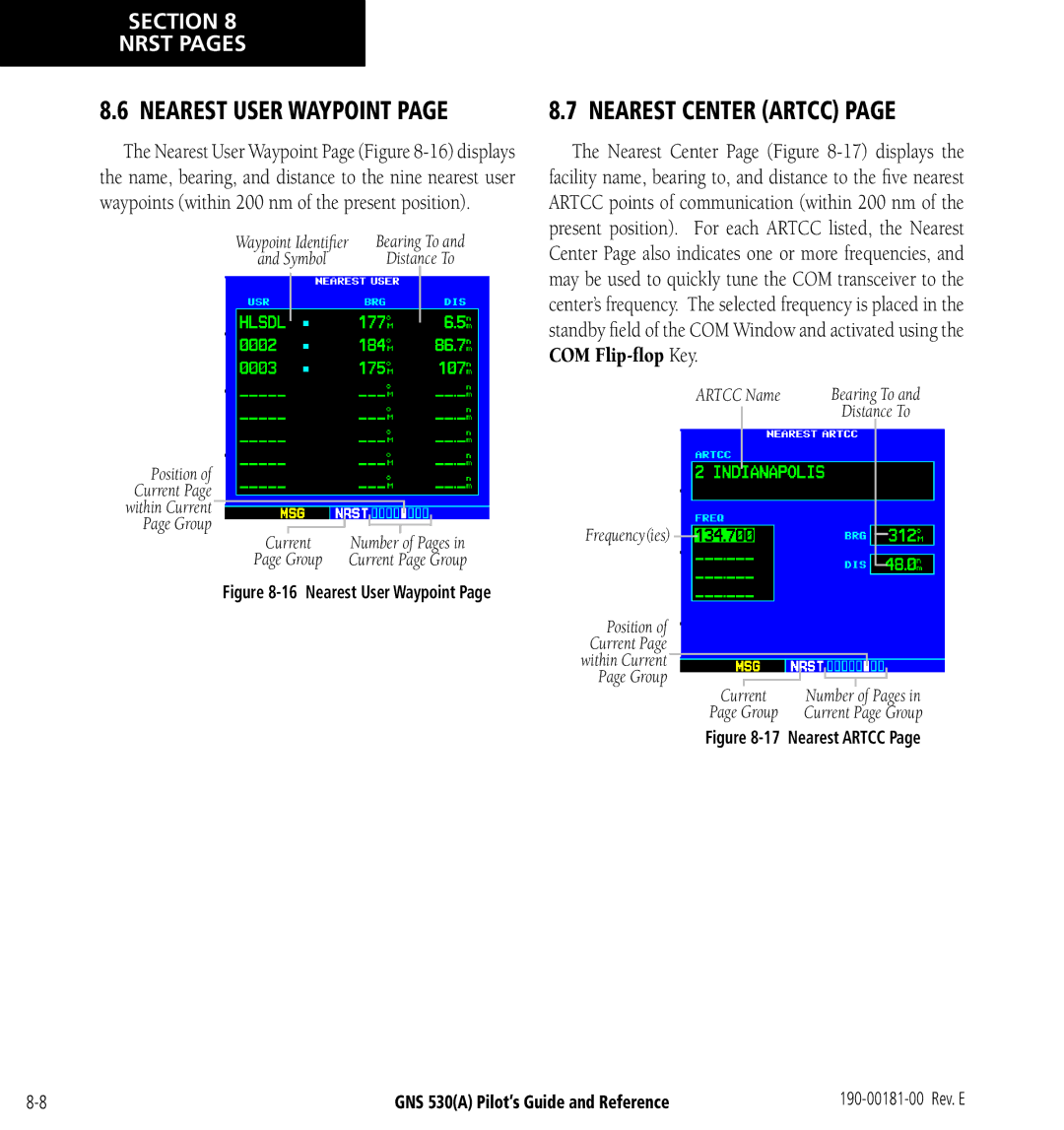 3D Connexion GNS 530(A) manual Nearest Center Artcc, Nearest User Waypoint 