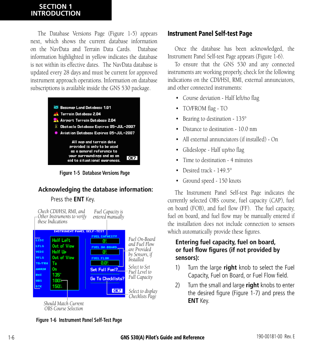 3D Connexion GNS 530(A) manual Instrument Panel Self-test, Acknowledging the database information, Press the ENT Key 