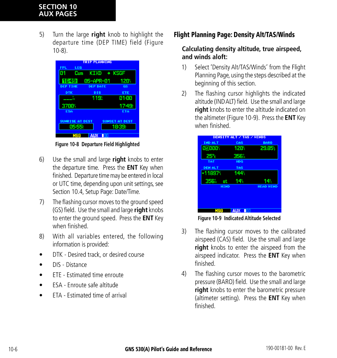 3D Connexion GNS 530(A) manual Flight Planning Page Density Alt/TAS/Winds 