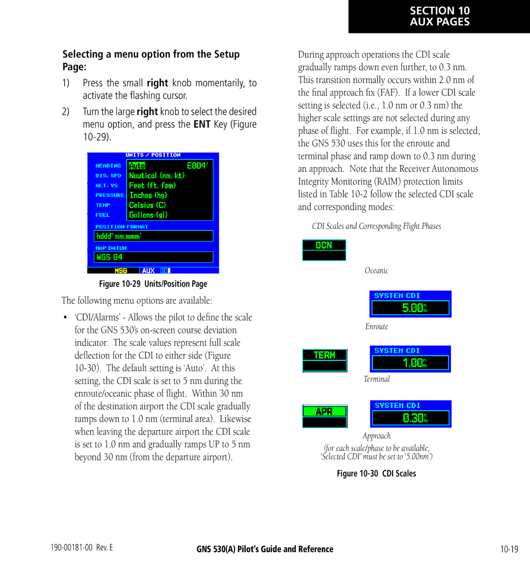 3D Connexion GNS 530(A) manual Selecting a menu option from the Setup, Units/Position 