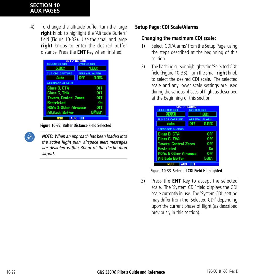 3D Connexion GNS 530(A) manual Setup Page CDI Scale/Alarms, Changing the maximum CDI scale 