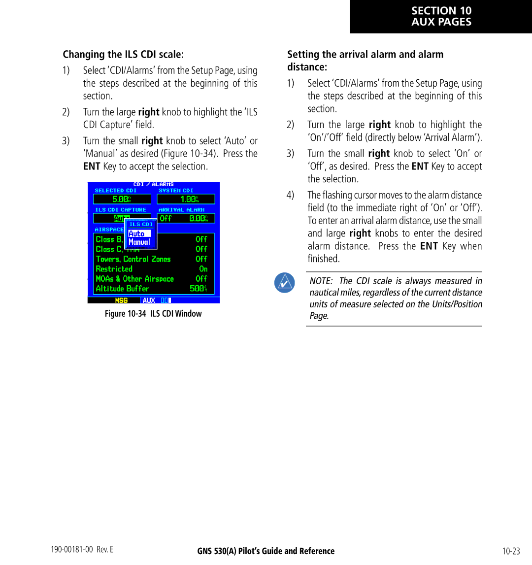 3D Connexion GNS 530(A) manual Changing the ILS CDI scale, Setting the arrival alarm and alarm distance 