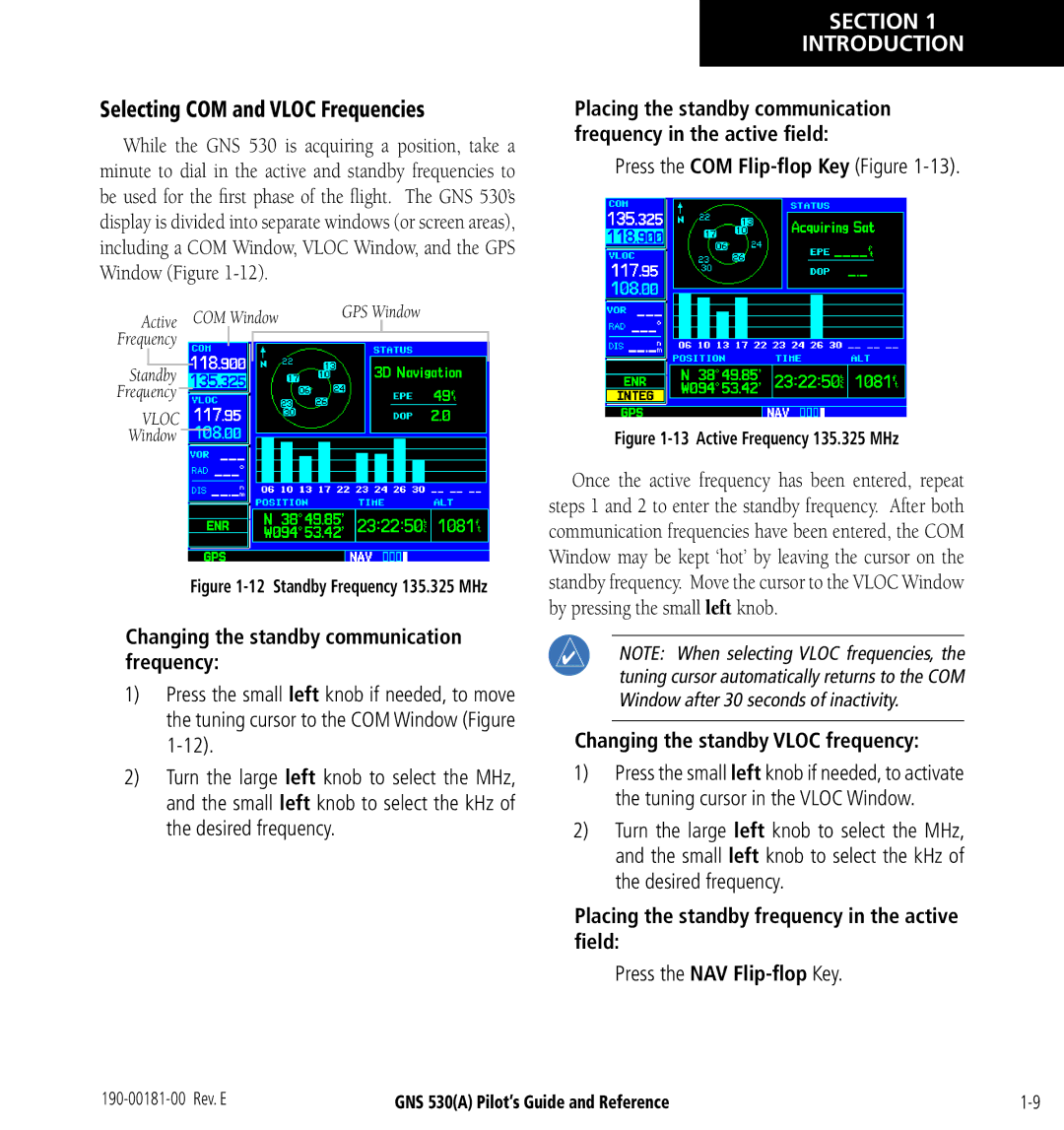 3D Connexion GNS 530(A) manual Selecting COM and Vloc Frequencies, Changing the standby communication frequency 