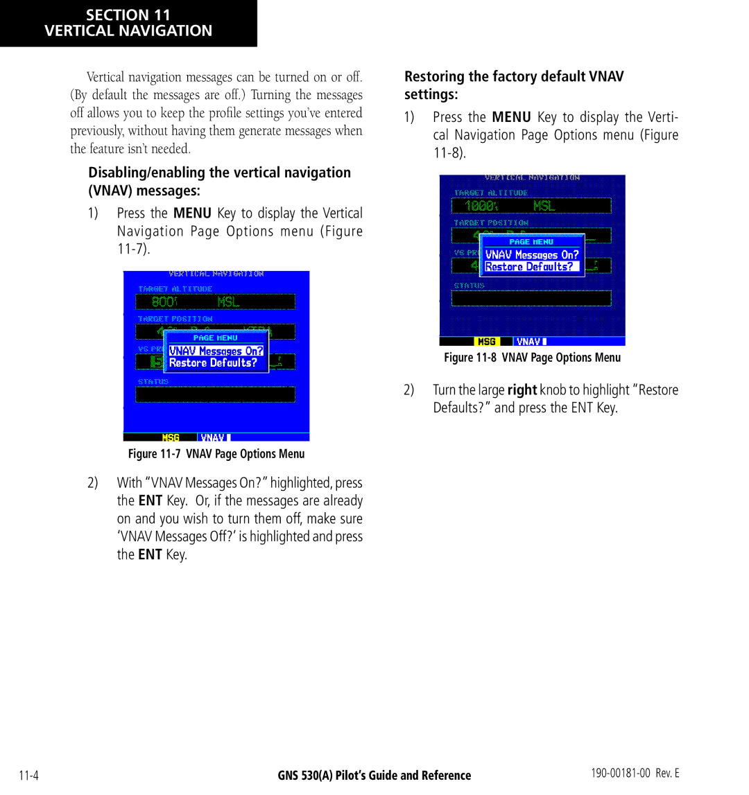 3D Connexion GNS 530(A) manual Disabling/enabling the vertical navigation Vnav messages 