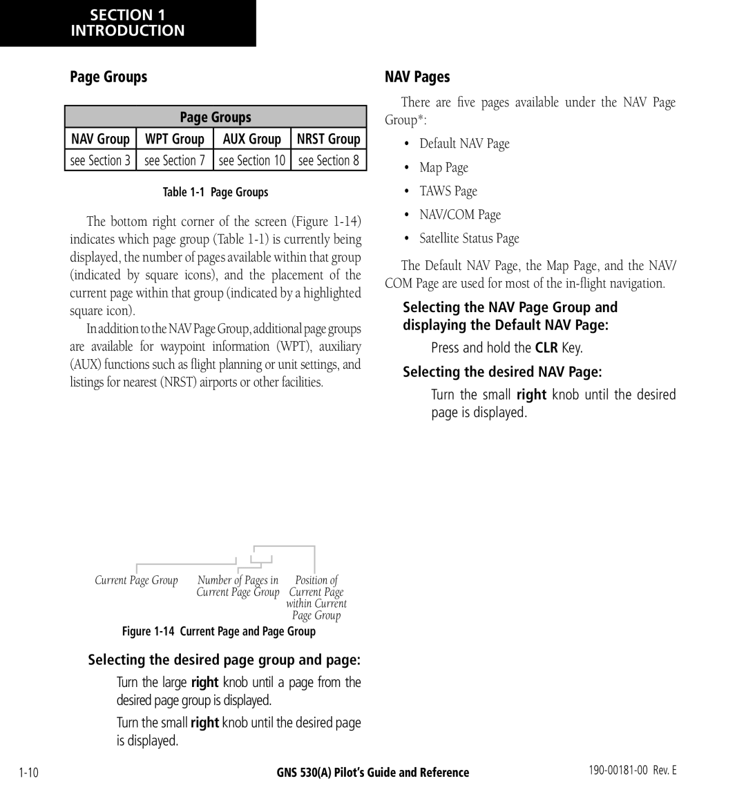 3D Connexion GNS 530(A) manual Groups, NAV Pages, Selecting the desired NAV, Selecting the desired page group 