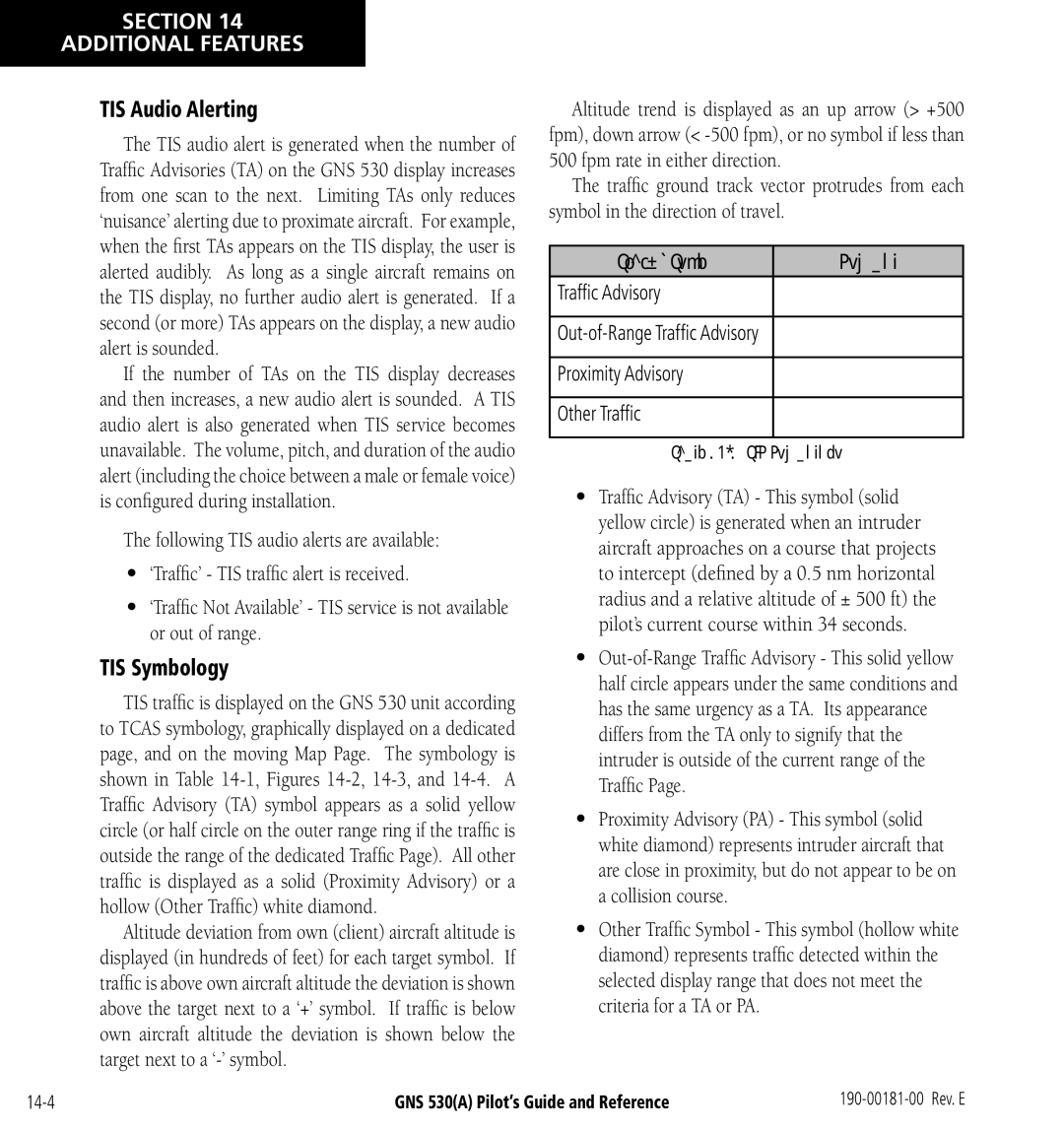 3D Connexion GNS 530(A) manual TIS Audio Alerting, TIS Symbology, Trafﬁc Type 