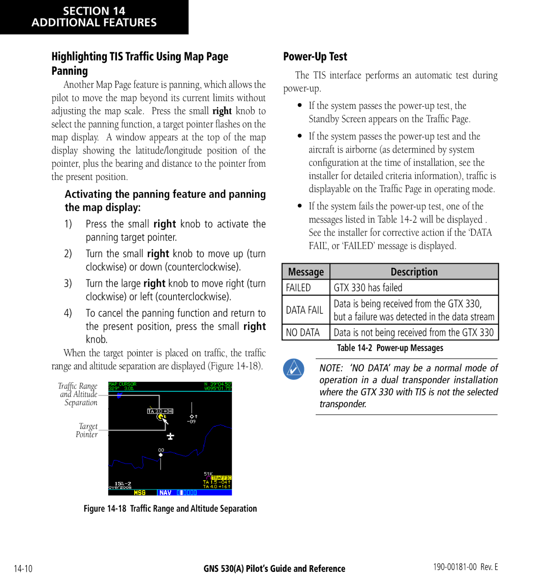 3D Connexion GNS 530(A) manual Highlighting TIS Trafﬁc Using Map Page Panning, Power-Up Test, GTX 330 has failed 