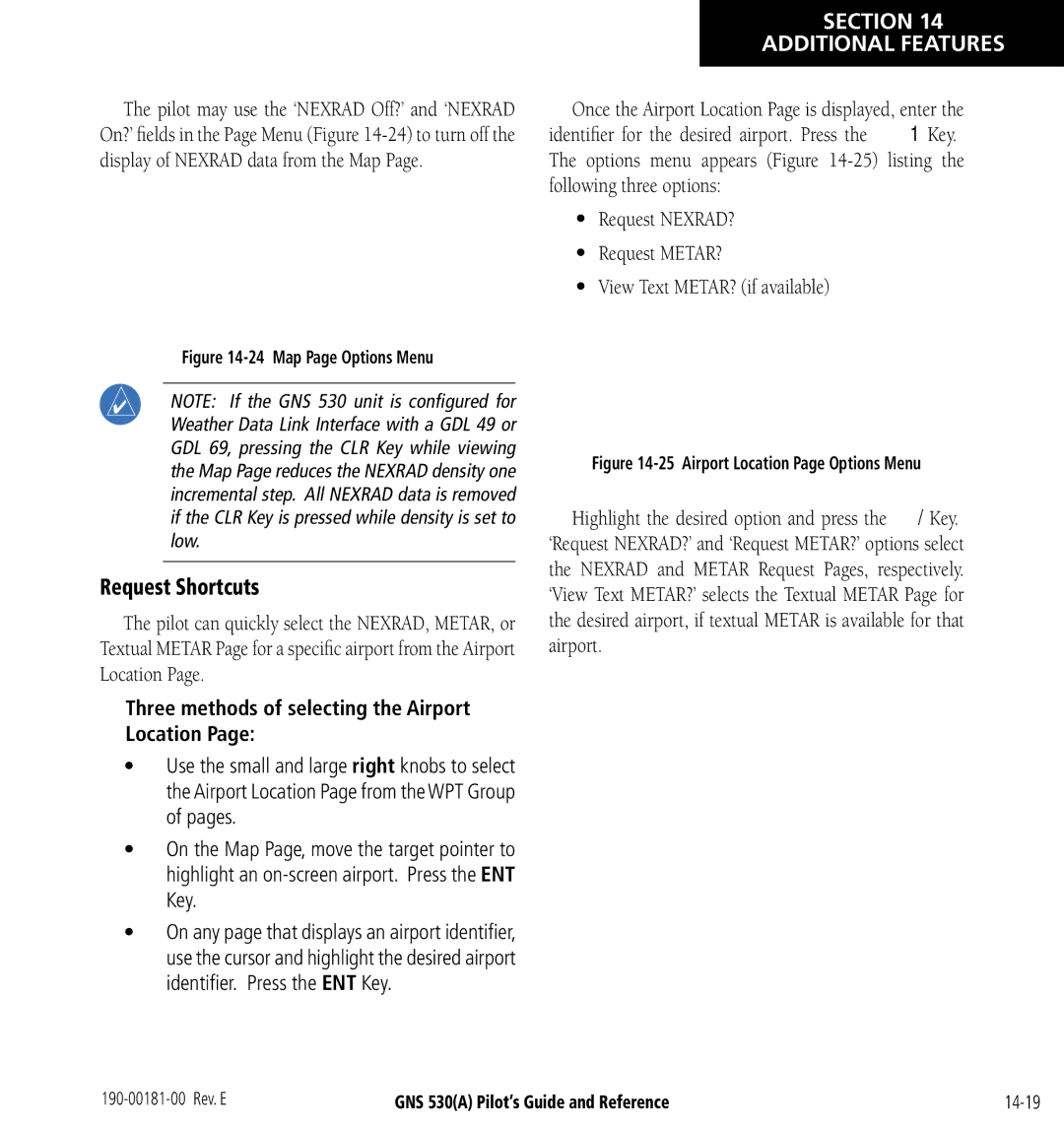 3D Connexion GNS 530(A) manual Request Shortcuts, Three methods of selecting the Airport Location 