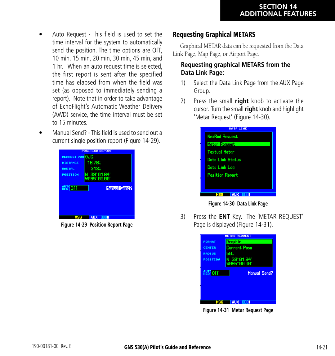 3D Connexion GNS 530(A) manual Requesting Graphical Metars, Requesting graphical Metars from the Data Link 