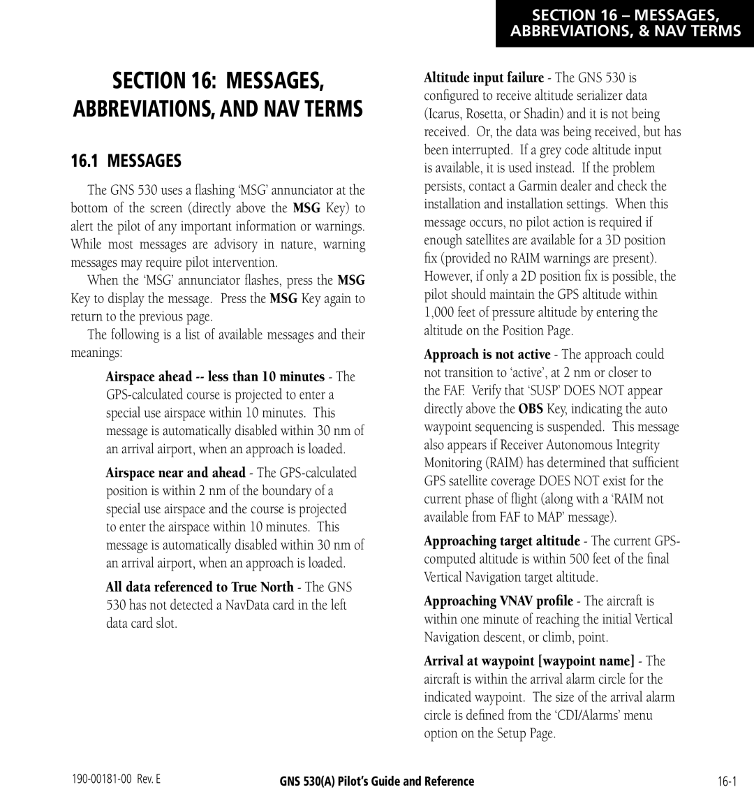 3D Connexion GNS 530(A) manual Messages ABBREVIATIONS, & NAV Terms 