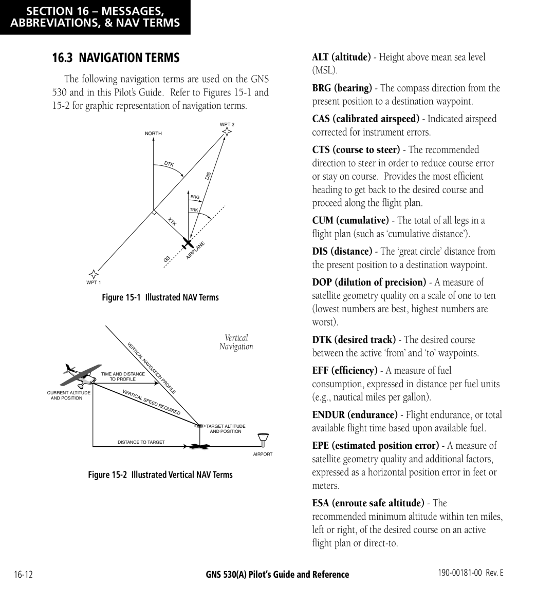 3D Connexion GNS 530(A) manual Navigation Terms, ALT altitude Height above mean sea level MSL 