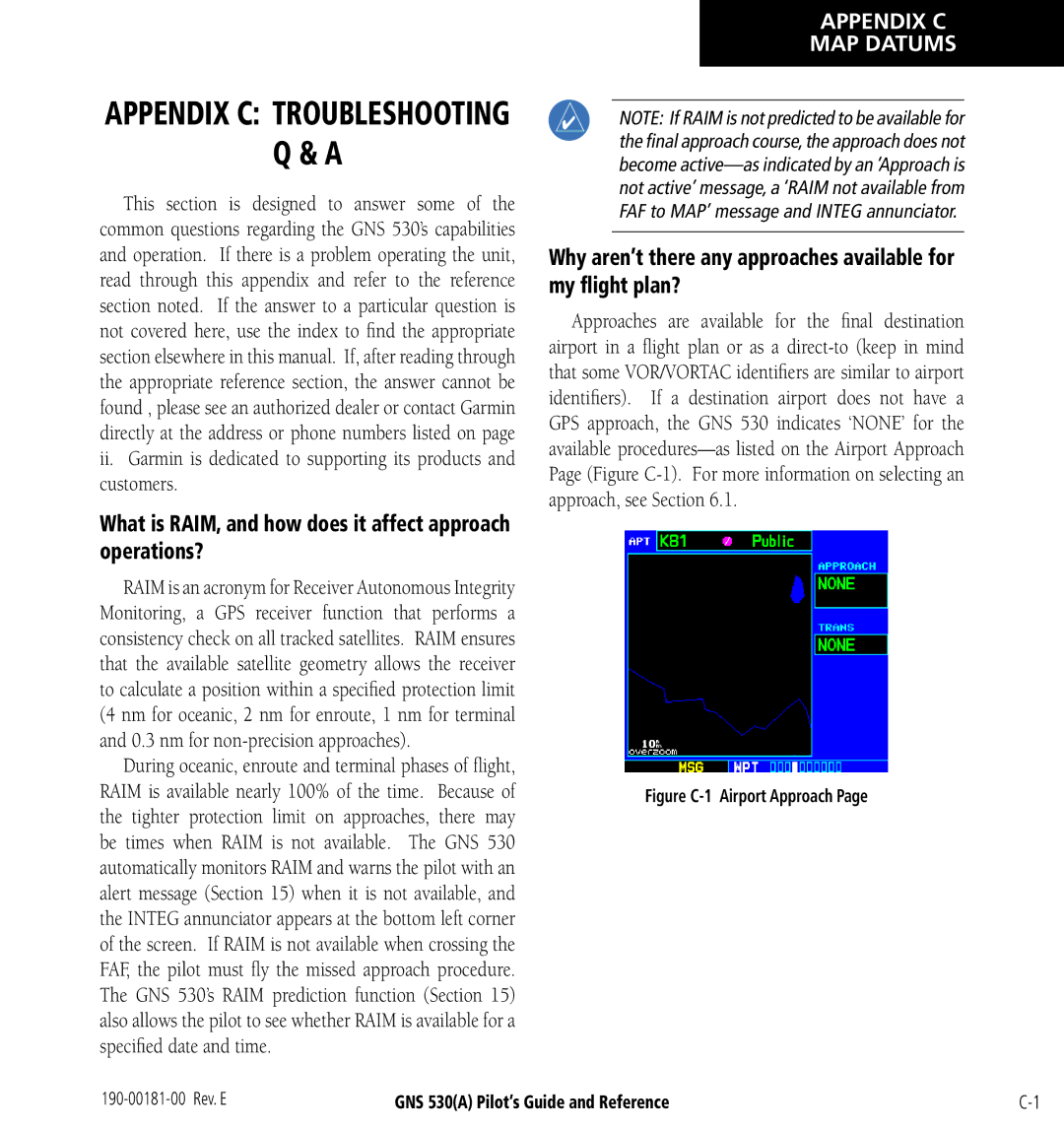 3D Connexion GNS 530(A) manual What is RAIM, and how does it affect approach operations?, Appendix C MAP Datums 