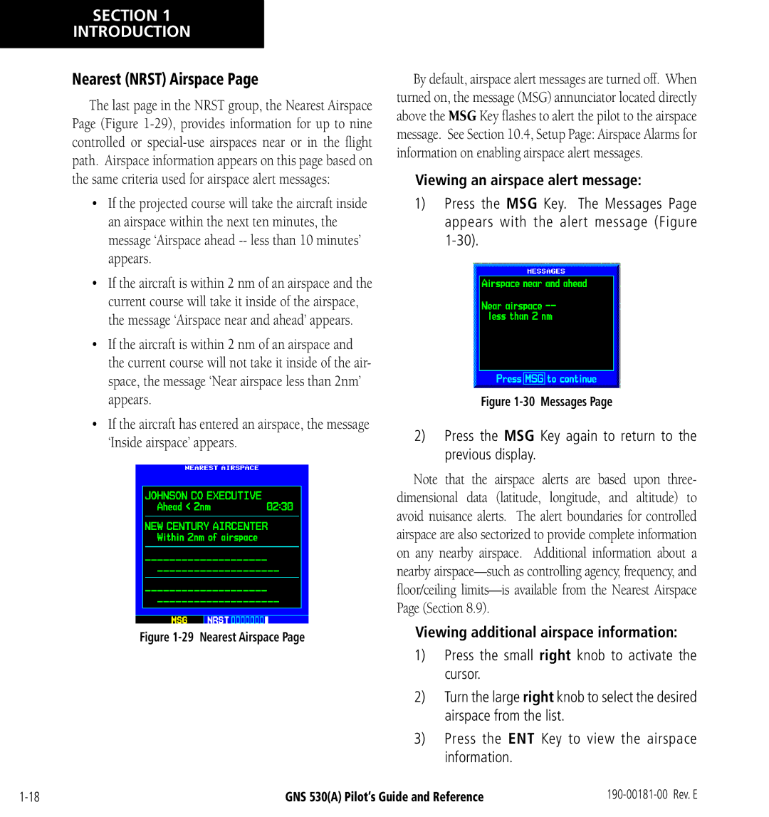 3D Connexion GNS 530(A) Nearest Nrst Airspace, Viewing an airspace alert message, Viewing additional airspace information 