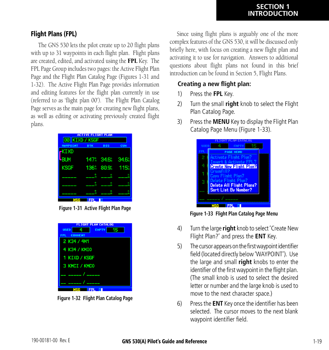 3D Connexion GNS 530(A) manual Flight Plans FPL, Creating a new ﬂight plan 