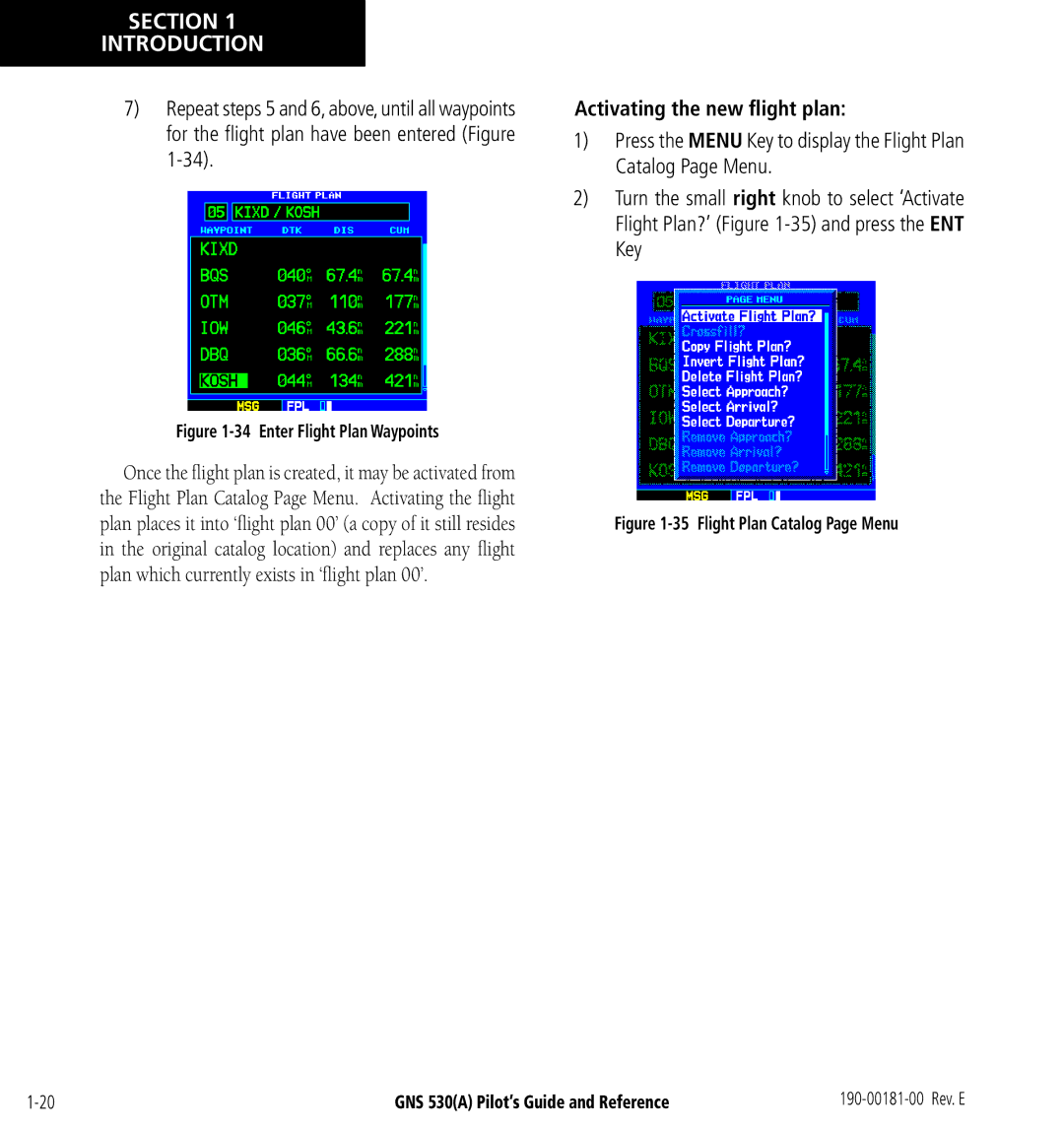 3D Connexion GNS 530(A) manual Activating the new ﬂight plan, Flight Plan Catalog Page Menu 