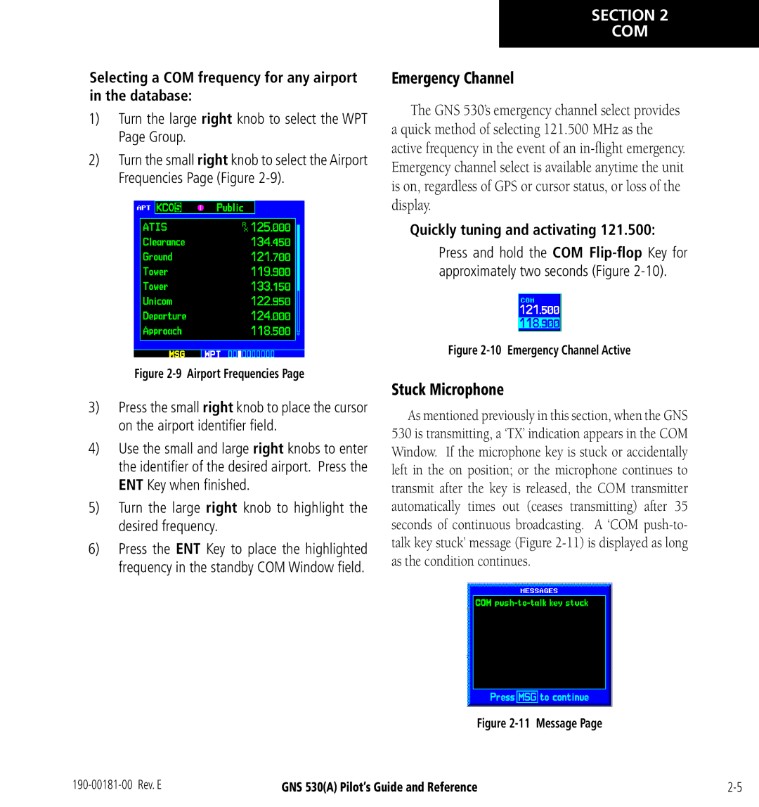 3D Connexion GNS 530(A) Emergency Channel, Stuck Microphone, Selecting a COM frequency for any airport in the database 