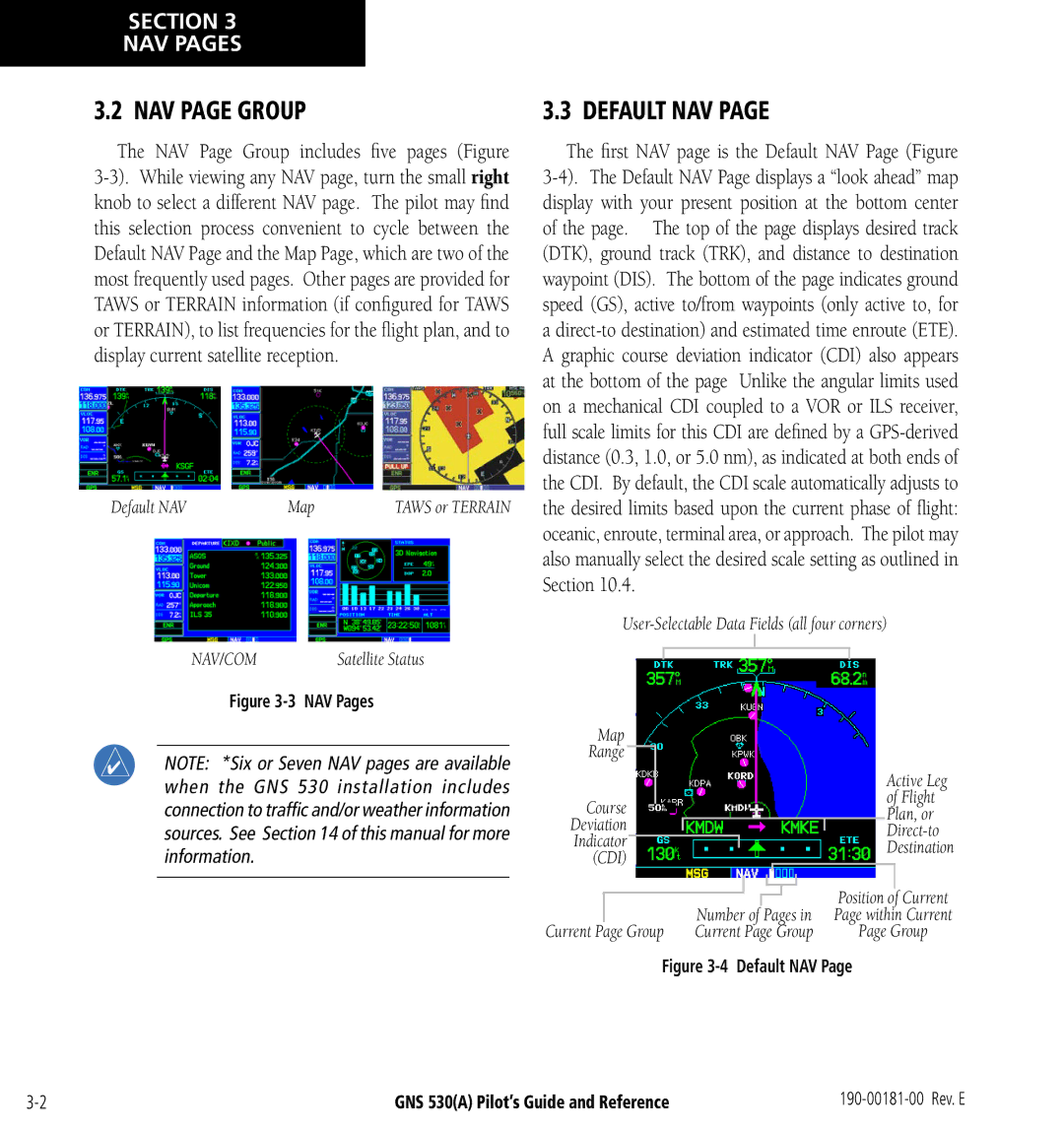 3D Connexion GNS 530(A) manual NAV page Group, Default NAV 