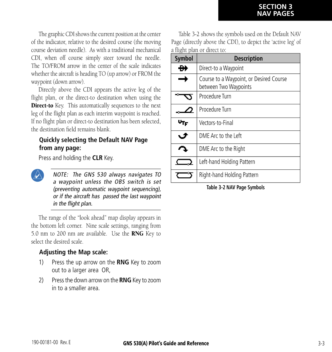 3D Connexion GNS 530(A) manual Quickly selecting the Default NAV Page from any, Adjusting the Map scale 