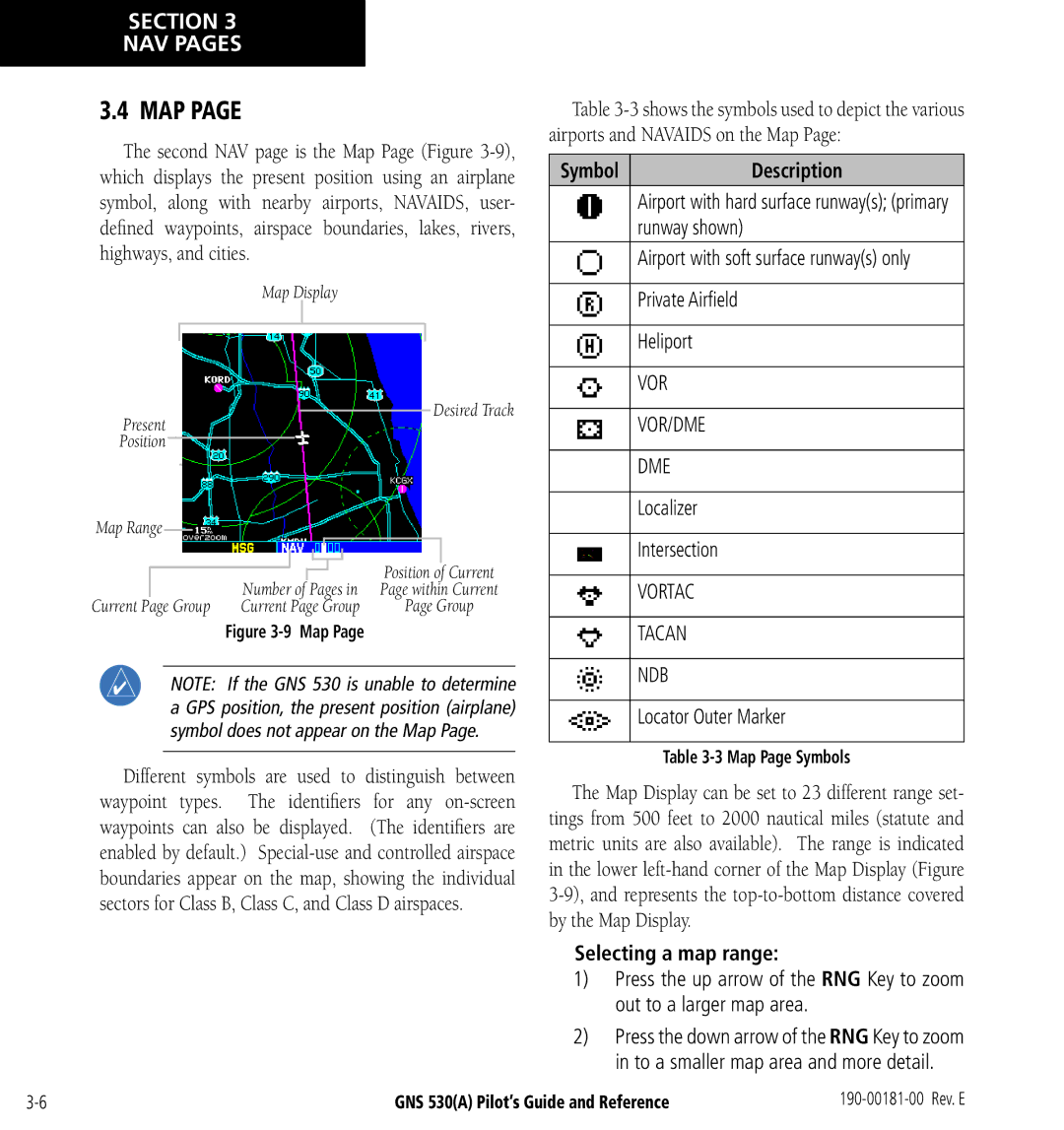 3D Connexion GNS 530(A) manual Map, Selecting a map range 