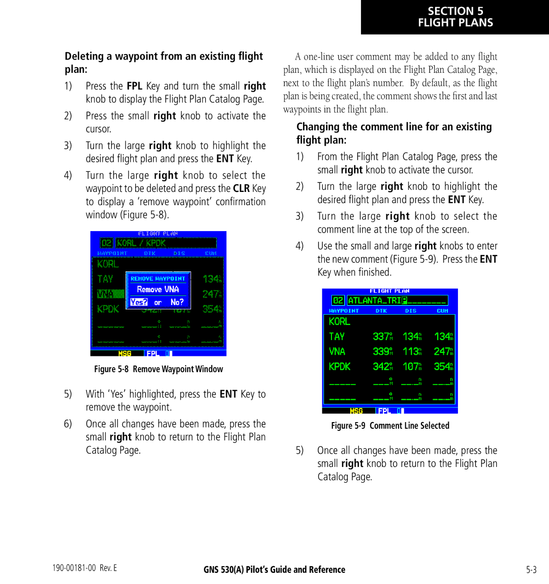 3D Connexion GNS 530(A) manual Deleting a waypoint from an existing ﬂight plan 