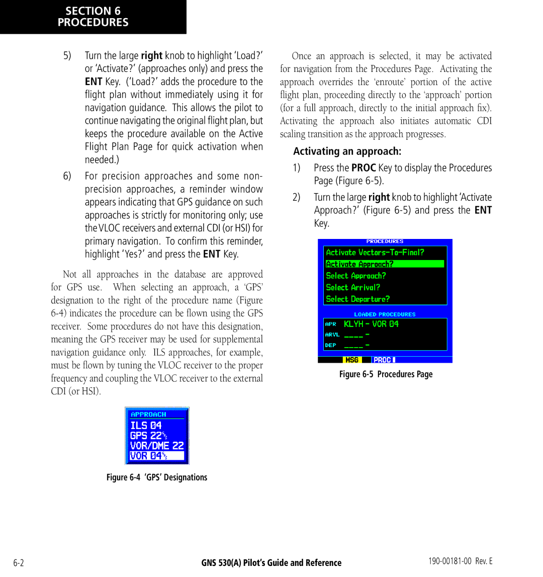 3D Connexion GNS 530(A) manual Activating an approach, ‘GPS’ Designations 