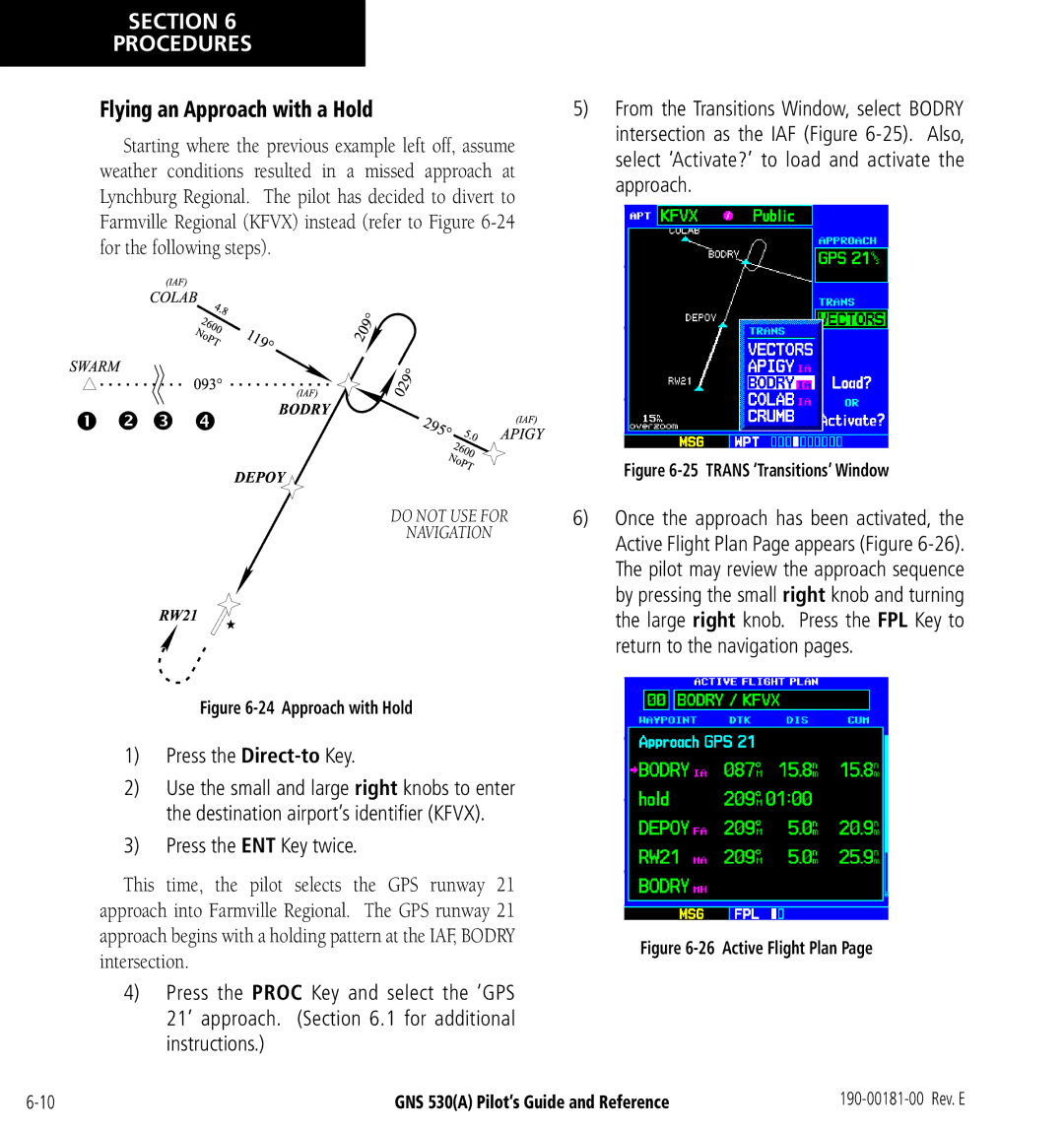 3D Connexion GNS 530(A) manual    , Flying an Approach with a Hold 