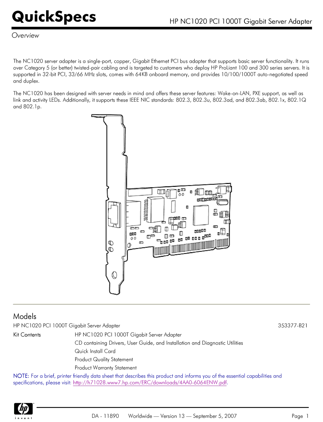 3D Connexion NC1020 warranty Models, Overview, Kit Contents 