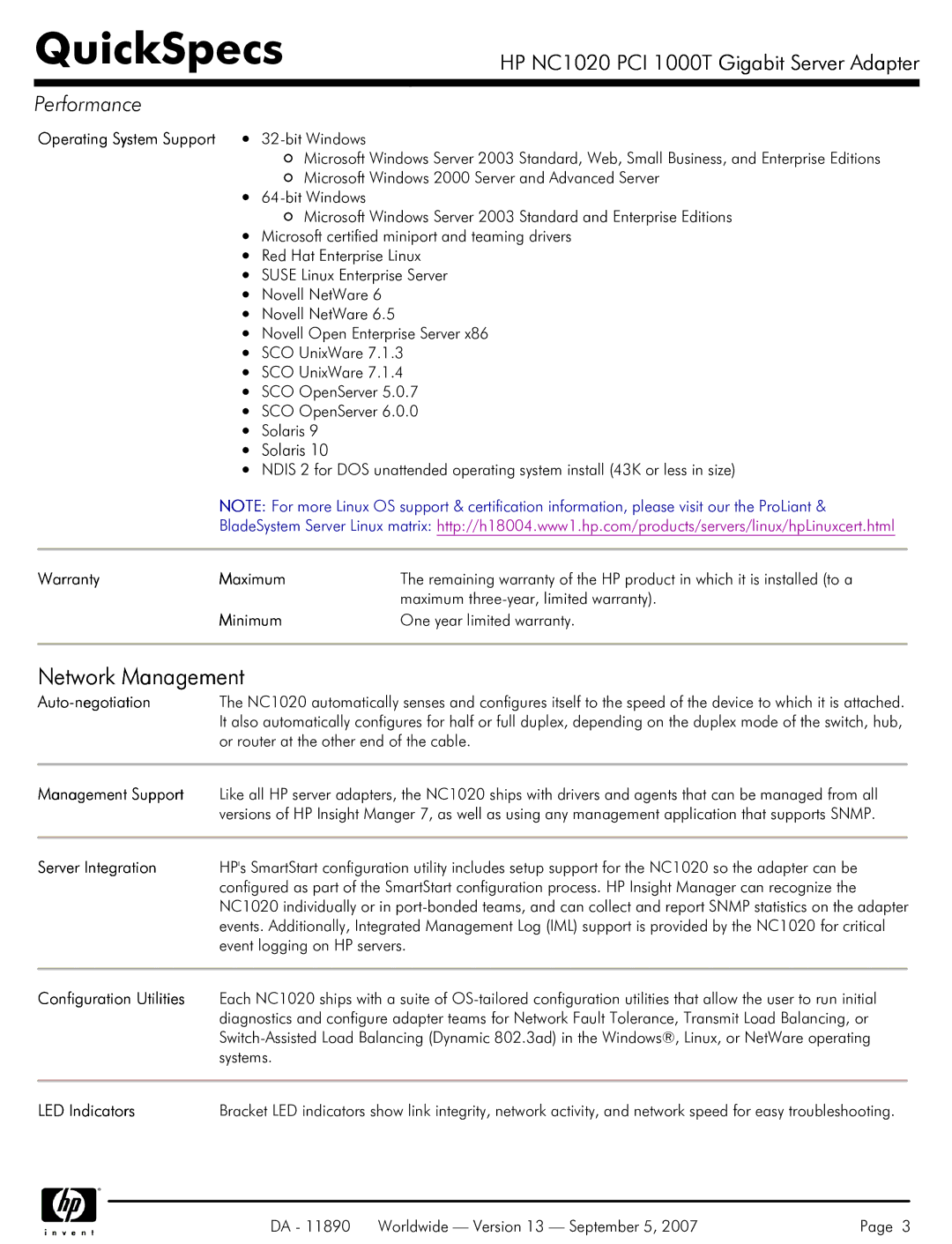 3D Connexion NC1020 warranty Network Management 