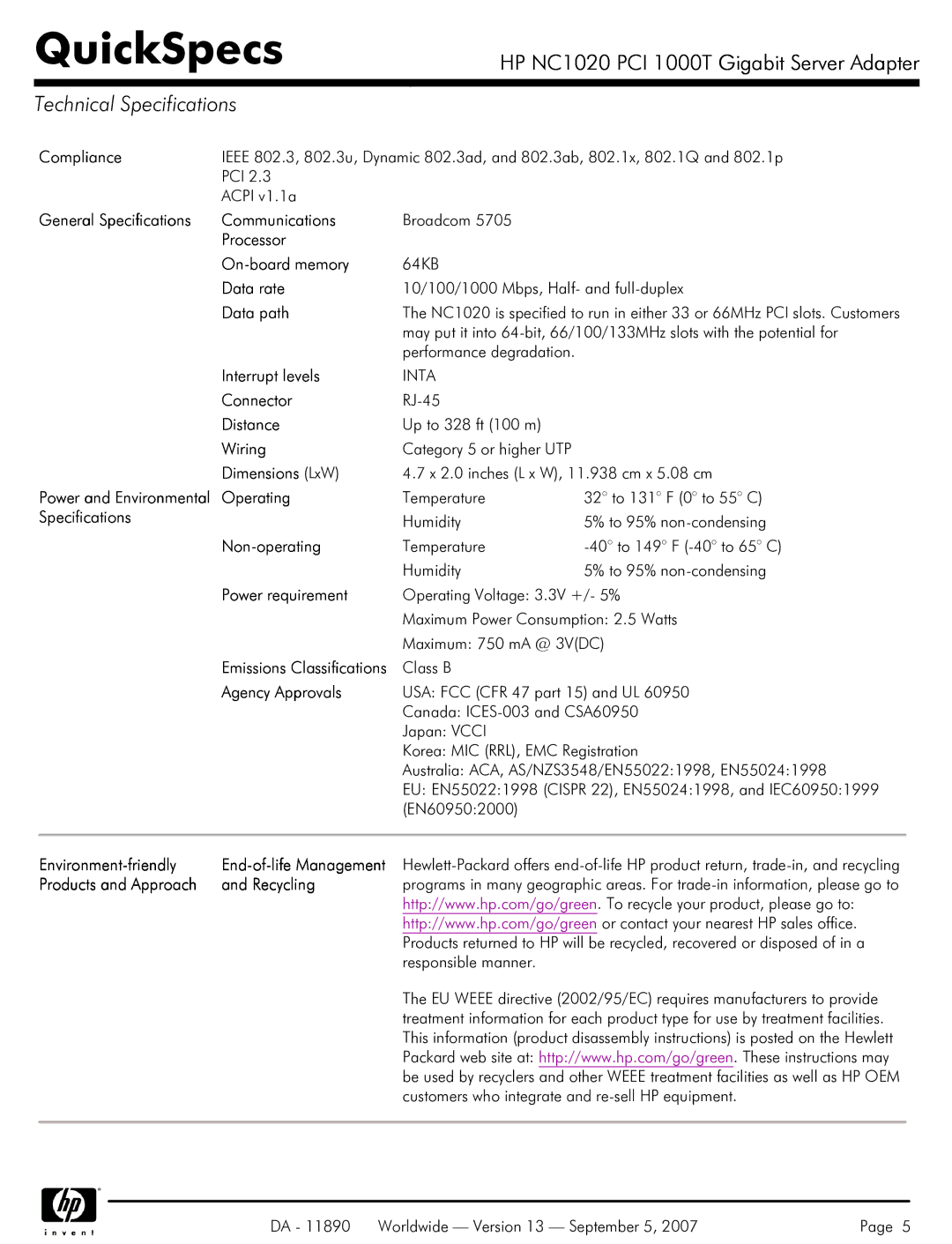 3D Connexion NC1020 warranty Technical Specifications 