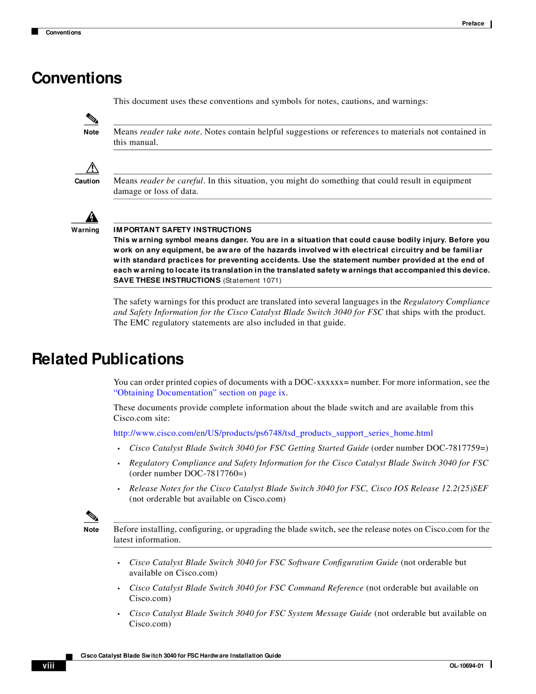 3D Connexion OL-10694-01 appendix Conventions, Related Publications, Viii 