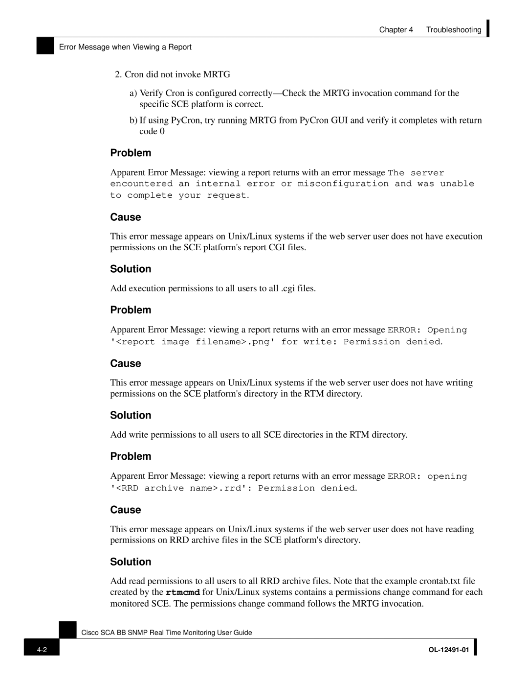 3D Connexion OL-12491-01 manual Cause, Add execution permissions to all users to all .cgi files 