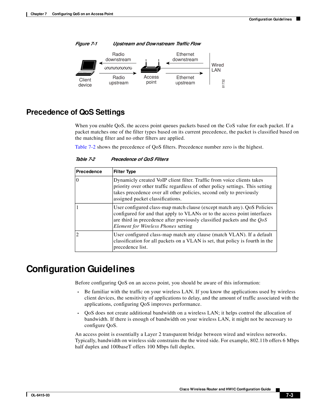 3D Connexion OL-6415-03 manual Configuration Guidelines, Precedence of QoS Settings, Precedence Filter Type 