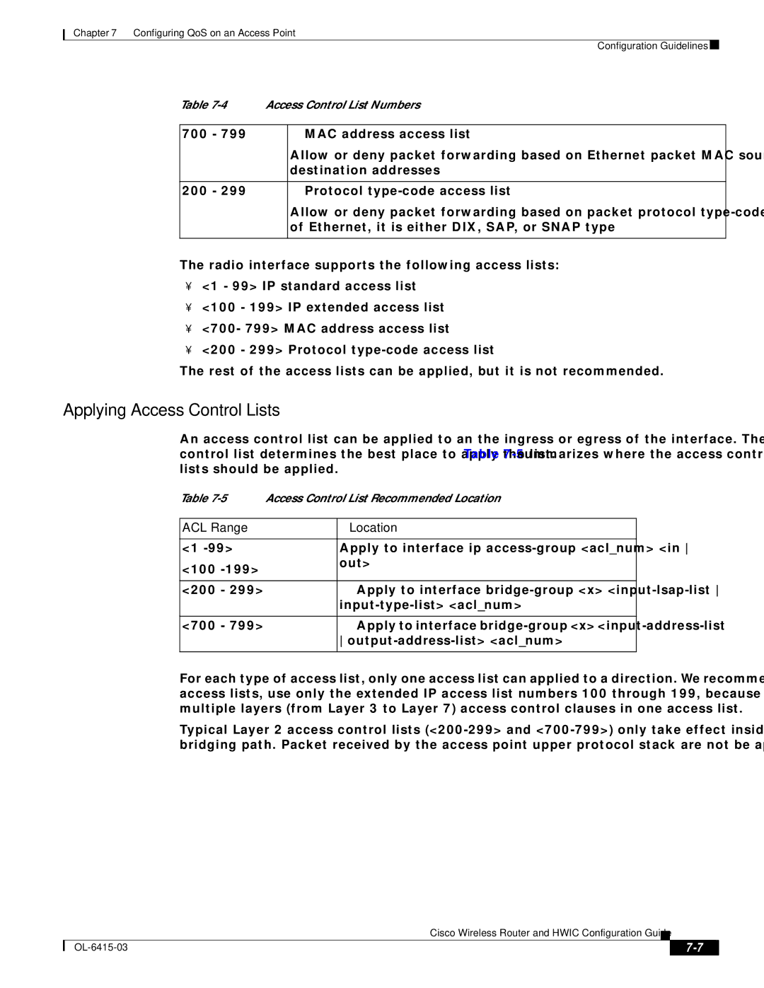 3D Connexion OL-6415-03 manual Applying Access Control Lists, ACL Range Location 