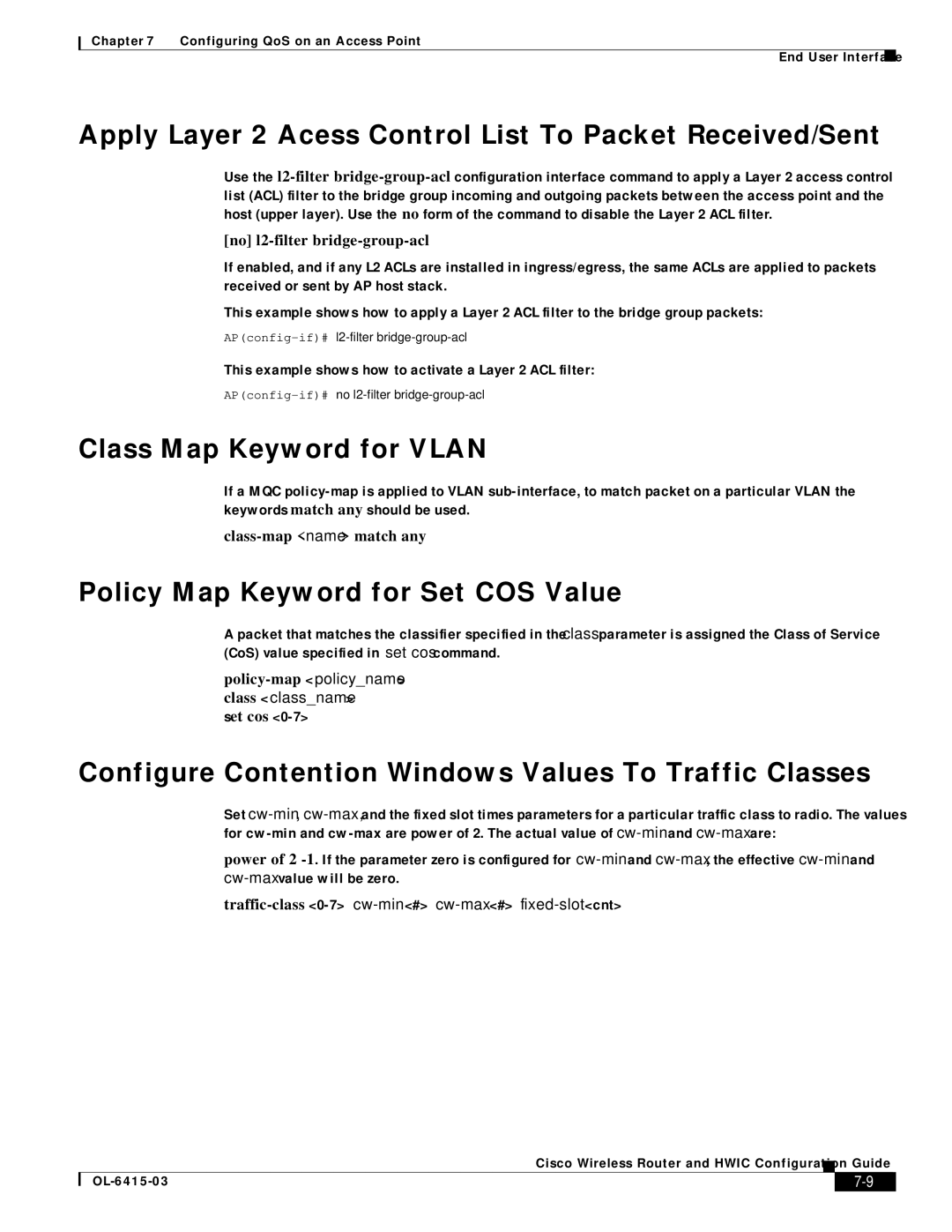 3D Connexion OL-6415-03 manual Apply Layer 2 Acess Control List To Packet Received/Sent, Class Map Keyword for Vlan 