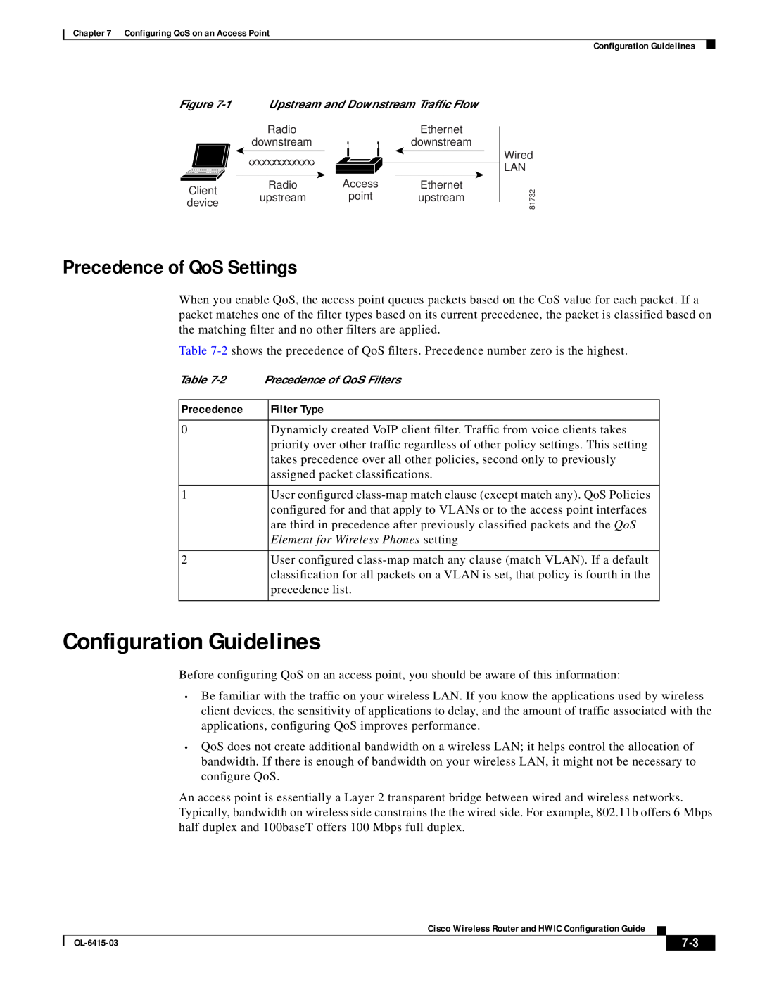 3D Connexion OL-6415-03 manual Configuration Guidelines, Precedence of QoS Settings, Filter Type 