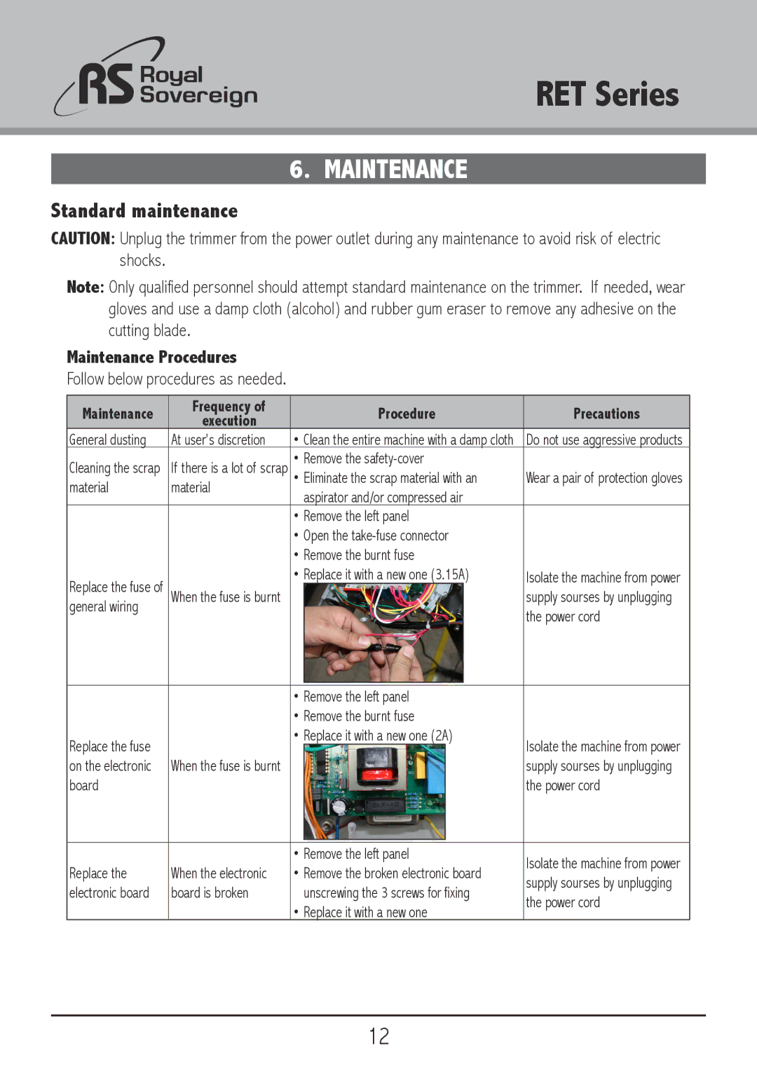 3D Connexion RET-2000, RET-2500 Standard maintenance, Maintenance Procedures, Follow below procedures as needed 