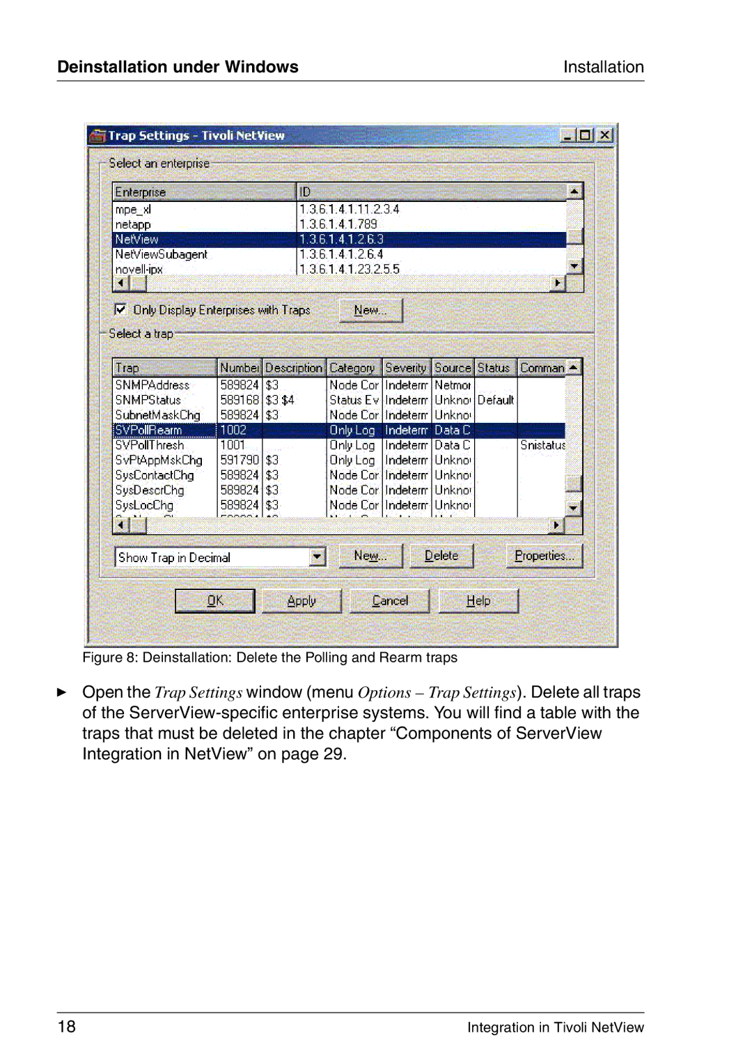 3D Connexion TivoII manual Deinstallation Delete the Polling and Rearm traps 