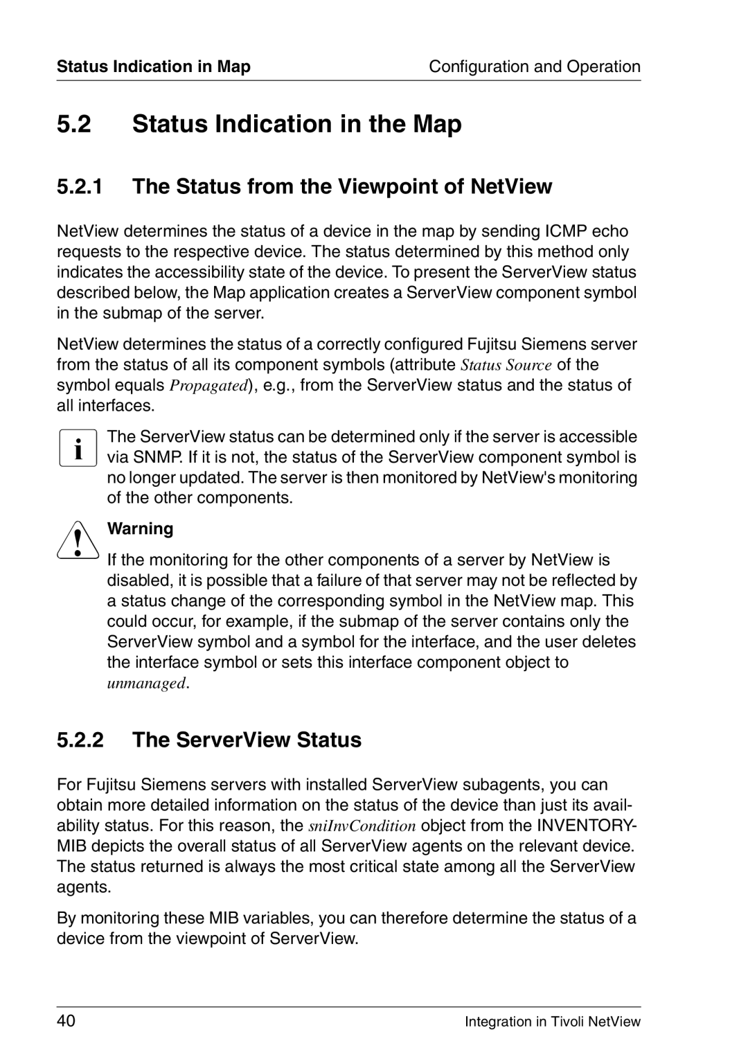 3D Connexion TivoII manual Status Indication in the Map, Status from the Viewpoint of NetView, ServerView Status 