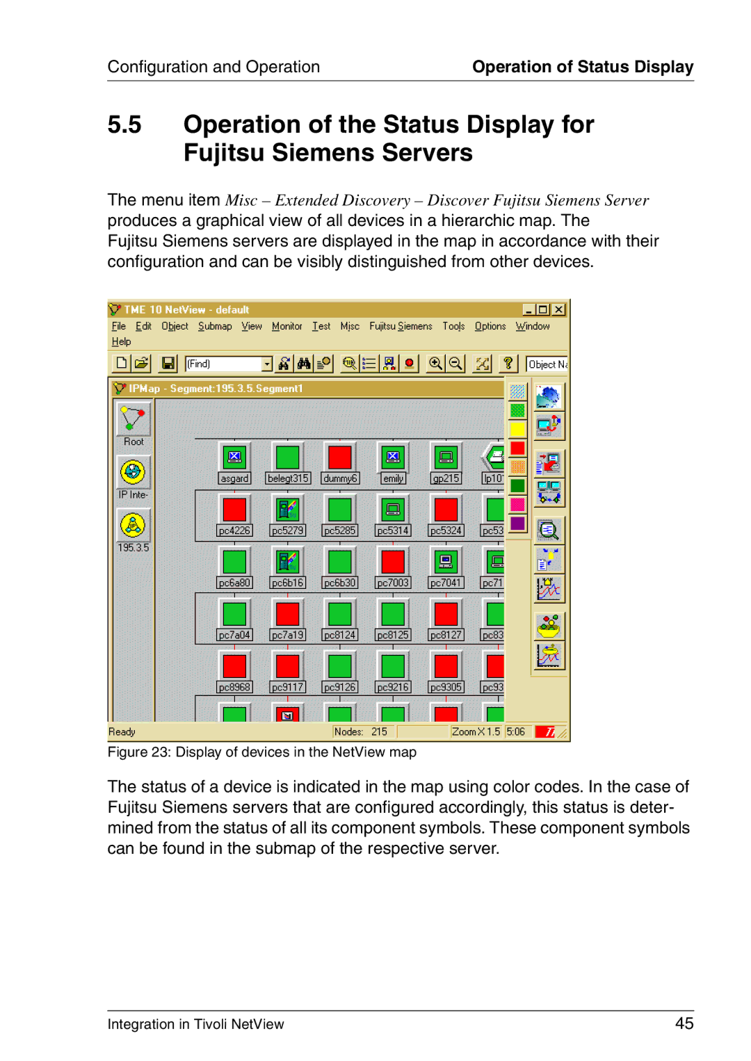 3D Connexion TivoII Operation of the Status Display for Fujitsu Siemens Servers, Display of devices in the NetView map 