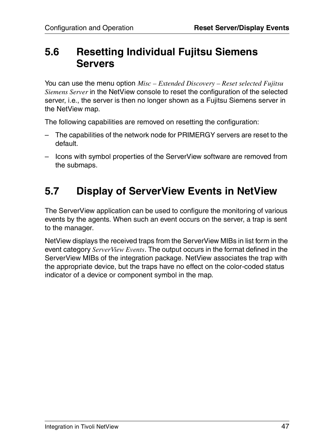 3D Connexion TivoII manual Resetting Individual Fujitsu Siemens Servers, Display of ServerView Events in NetView 