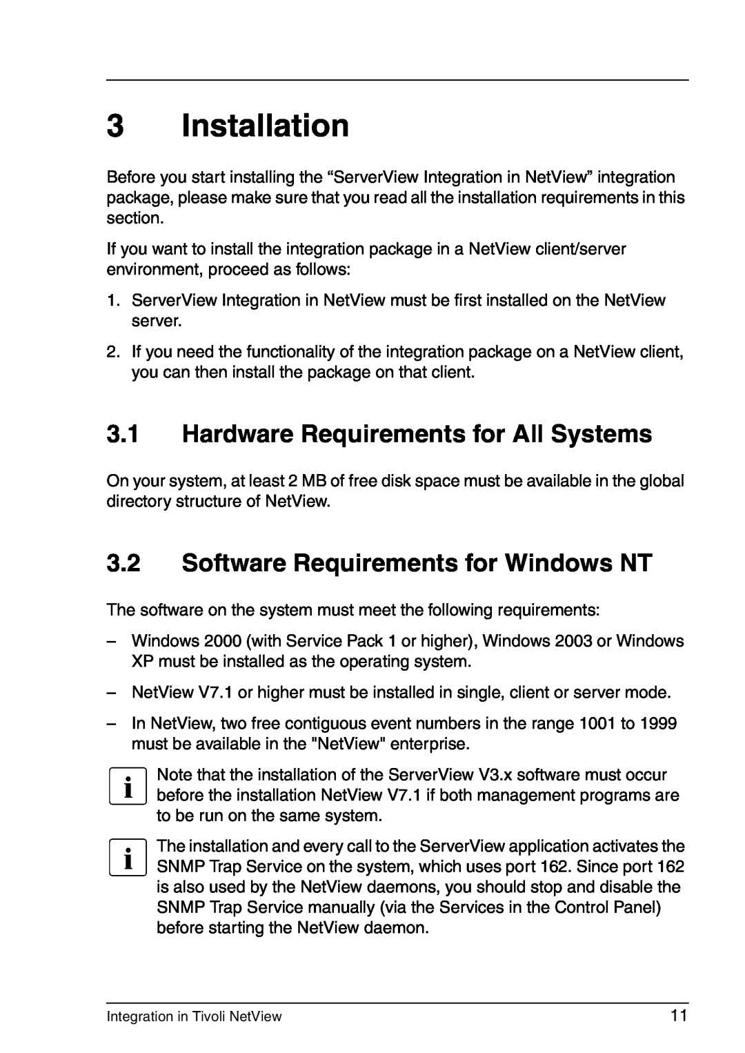 3D Connexion TivoII manual Installation, 3.1Hardware Requirements for All Systems, 3.2Software Requirements for Windows NT 