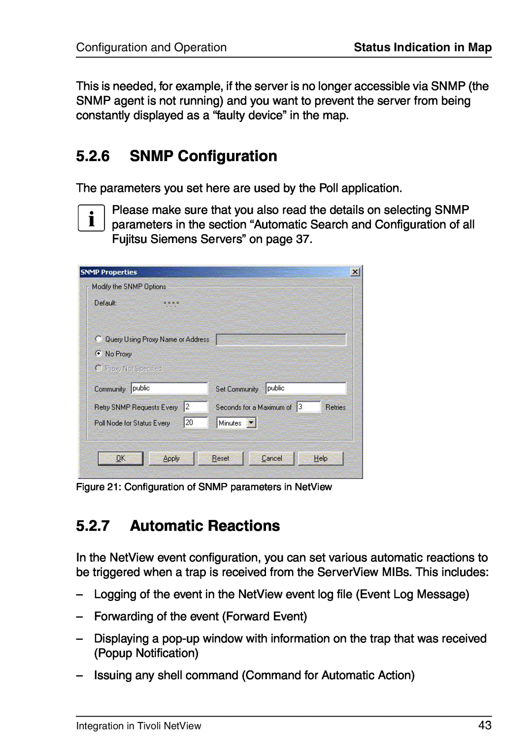 3D Connexion TivoII manual 5.2.6SNMP Configuration, 5.2.7Automatic Reactions, Configuration and Operation 