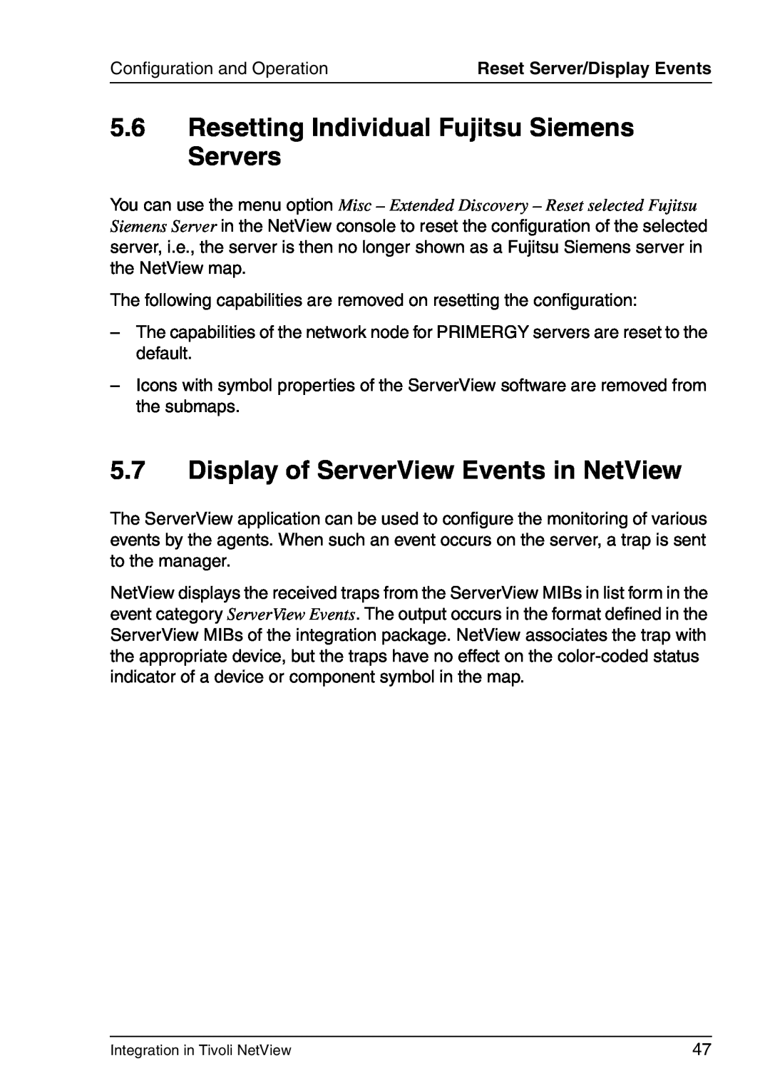 3D Connexion TivoII manual 5.6Resetting Individual Fujitsu Siemens Servers, 5.7Display of ServerView Events in NetView 