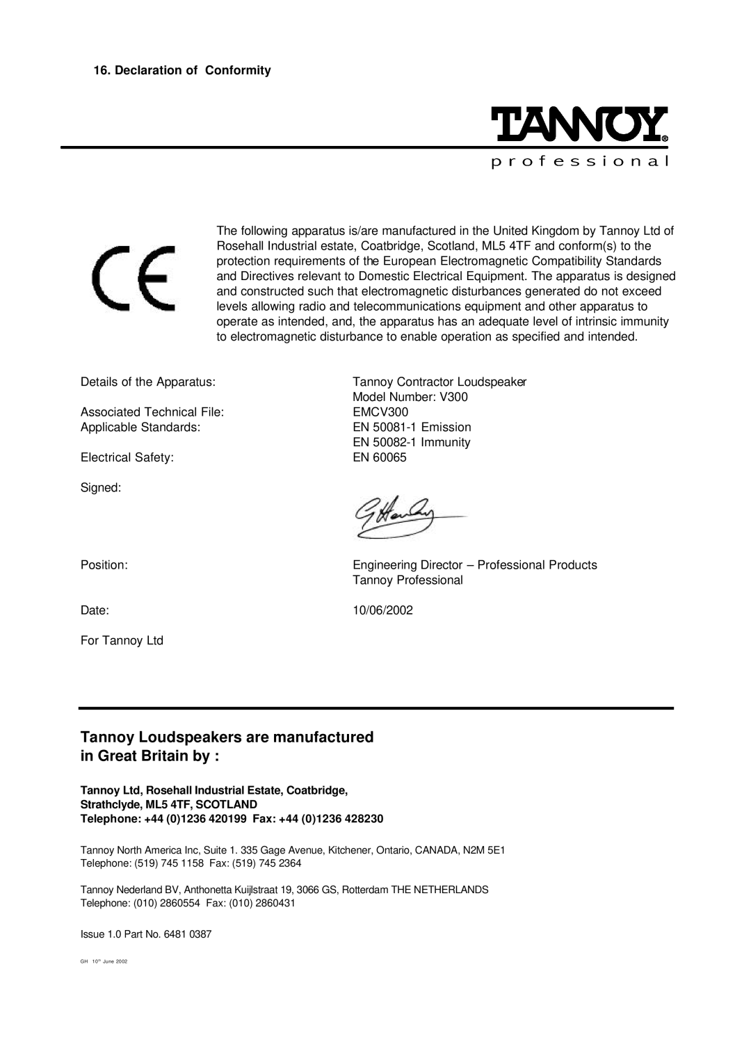 3D Connexion user manual Declaration of Conformity, EMCV300 