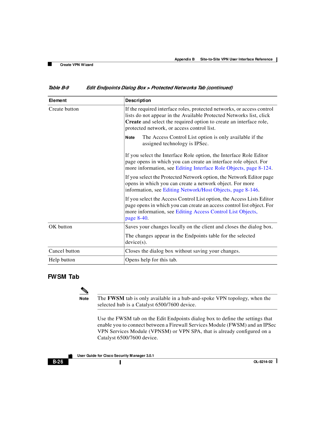 3D Innovations 3.0.1 appendix Fwsm Tab, More information, see Editing Interface Role Objects 