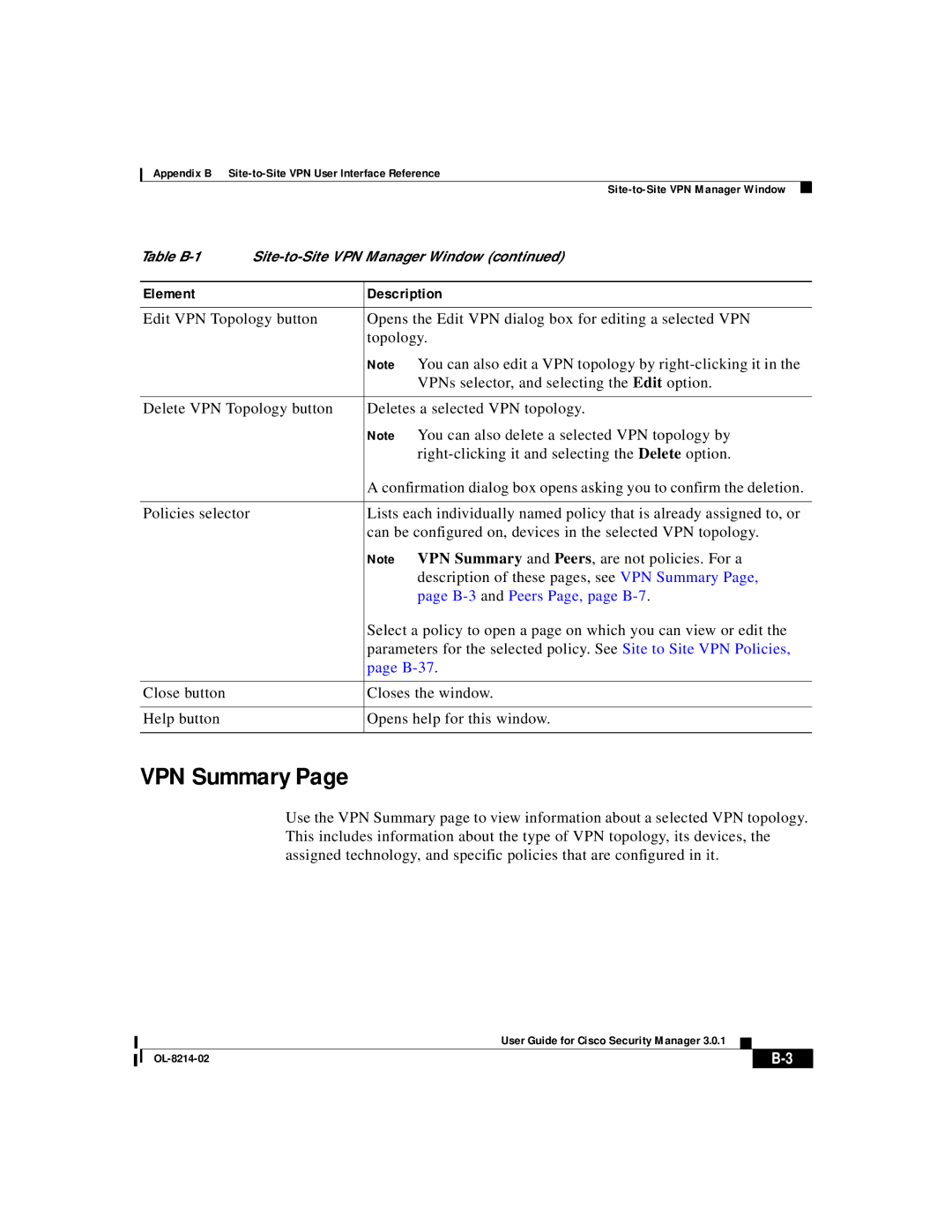 3D Innovations 3.0.1 appendix VPN Summary, B-3 and Peers Page, page B-7, B-37 