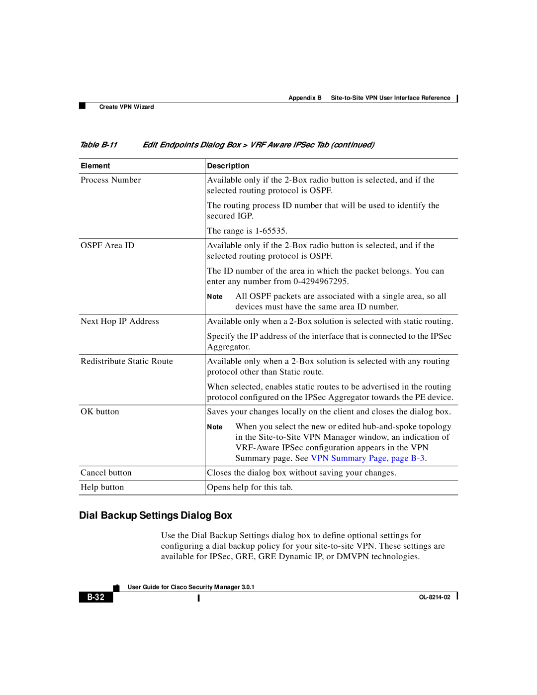 3D Innovations 3.0.1 appendix Dial Backup Settings Dialog Box, Summary page. See VPN Summary Page, page B-3 